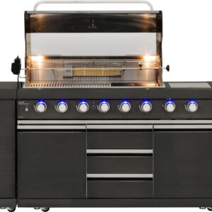 Mustang Black Diamond 6+2 -kaasugrilli ja kesäkeittiö jääkaapilla