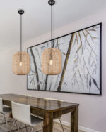Trio Runa rippvalgusti 35 cm, E27, mattmust/sisal - Pilt 4