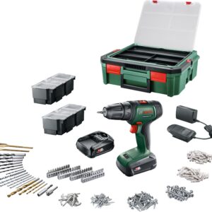 Bosch UniversalDrill 18V + SystemBox 241 akutrell + tarvikute komplekt