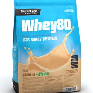 SportLife Whey80 vaniljejäätis + Stevia vadakuvalgupulber, 600 g