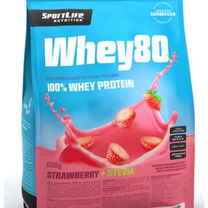 SportLife Whey80 maasika + Stevia vadakuvalgupulber, 600 g