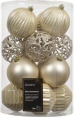 Decoris shatterproof kuusenkoristesetti, 8 cm, Pearl, 16 kpl