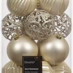 Decoris shatterproof kuusenkoristesetti, 8 cm, Pearl, 16 kpl