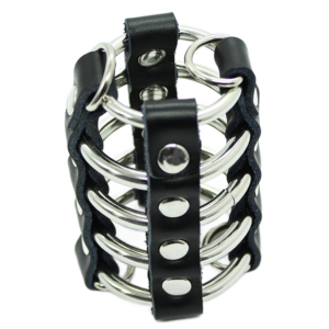 PENIS CAGE WITH METAL RINGS AND LEATHER STRAPS