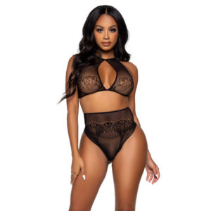 TWO PIECES SET HALTER CROP TOP & THONG PANTY PANTY ONE SIZE