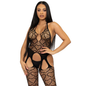NET BODYSTOCKING WITH STRAPS ONE SIZE BLACK