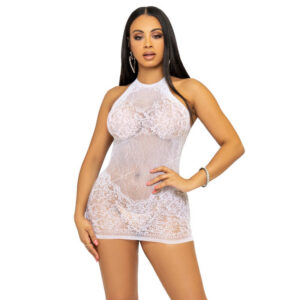RHINESTONE HALTER MINI DRESS ONE SIZE WHITE