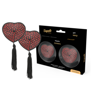 NIPPLE COVERS HEART BLACK / RED