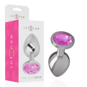 ALUMINUM METAL ANAL PLUG WITH PINK CRYSTAL SIZE M