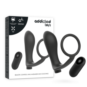 PENIS RING WITH REMOTE CONTROL ANAL PLUG BLACK RECHARGEABLE