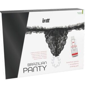 BRAZILIAN BLACK PANTY WITH PEARLS AND LUBRICANT GEL 50 ML