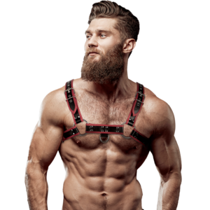 MENS ECO-LEATHER CHEST HARNESS BLACK/RED