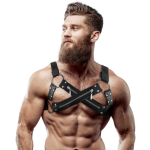 ADJUSTABLE NEOPRENE CROSS-OVER CHEST BULLDOG HARNESS WITH ZIPPERS FOR MEN