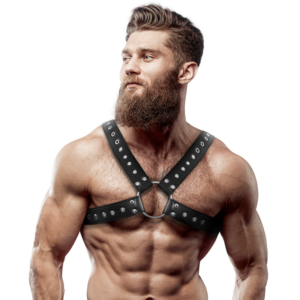 MENS CROSS-OVER ECO-LEATHER CHEST HARNESS WITH STUDS