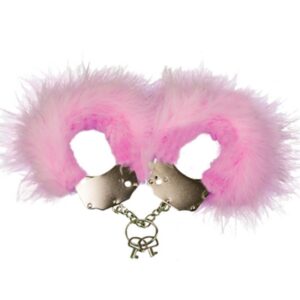 METAL HANDCUFFS WITH PINK FEATHERS