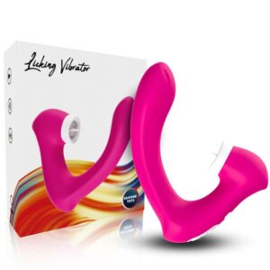 SECRETKISS LICKING VIBRATING CLIT & VIBRATOR CURVED FUCHSIA