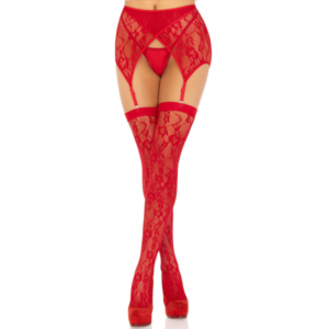 LACE THIGH HIGHS & GARTERBELT RED