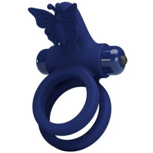 JAMELE DOUBLE RING WITH VIBRATION & BUTTERFLY STIMULATOR BLUE