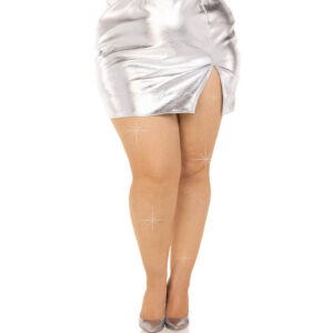 CRYSTALIZED MESH STOCKINGS CARAMEL PLUS SIZE
