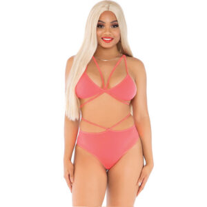 TOP & PANTIES CORAL WITH STRAPS