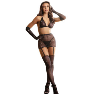 952174 FISHNET BODYSTOCKING WITH GLOVES AND DIAMONDS BLACK ONE SIZE