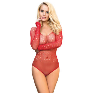 952303 SHINY GRILL BODY WITH OFF SHOULDERS LONG SLEEVE RED ONE SIZE