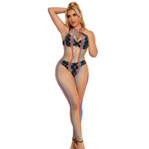 952358 RAINBOW MESH HALTER NECK BODYSTOCKING XS/M