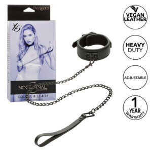 NOCTURNAL COLLAR & LEASH LEATHER ADJUSTABLE BLACK
