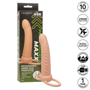 MAXX RIBBED DUAL PENETRATOR 10 VIBRATIONS FLESH