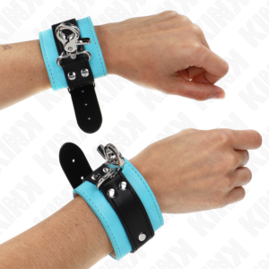 PREMIUM LOCKABLE WRIST RESTRAINTS BLACK / BLUE ADJUSTABLE 21-28 CM X 5.5 CM