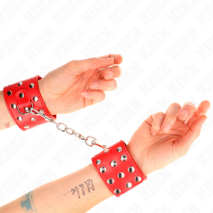 WRIST RESTRAINTS WITH SNAP FASTEN FULL OF RIVETS RED ADJUSTABLE 19-24 CM X 5.5 CM