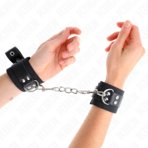 NYLON WRIST RESTRAINTS BLACK WITH LEATHER BELT BLACK ADJUSTABLE 19-29 CM X 5.1 CM