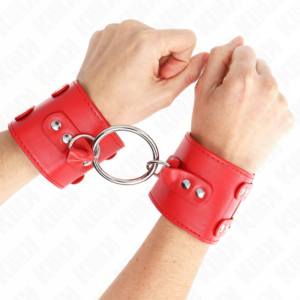 FIXED WRIST RESTRAINTS WITH RING AND STUDS ADJUSTABLE RED 17-22 CM X 6.5 CM