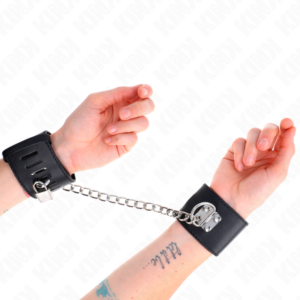 FIXED WRIST RESTRAINTS WITH CHAIN 30 CM AND PADLOCK CLOSURE BLACK ADJUSTABLE 16-23 CM X 5.5 CM