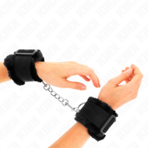 FURRY LINED WRIST RESTRAINTS BLACK ADJUSTABLE 17-31 CM X 7 CM