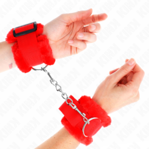 FURRY LINED WRIST RESTRAINTS RED ADJUSTABLE 17-31 CM X 7 CM