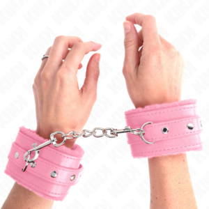 PREMIUM FUR LINED WRIST RESTRAINTS PINK WITH PINK BELT ADJUSTABLE 17-29 CM X 6 CM
