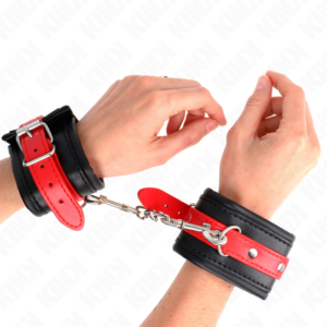 WRIST RESTRAINTS BLACK WITH RED BELT ADJUSTABLE 17-28 CM X 6 CM