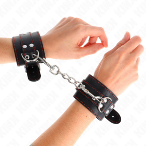 WRIST RESTRAINTS BLACK WITH RED LINING ADJUSTABLE 20-28 CM X 5.5 CM