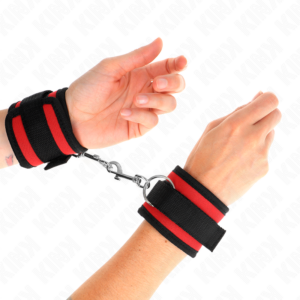 NYLON BIND HOOK&LOOP WRIST RESTRAINTS RED-BLACK MODEL 2 ADJUSTABLE 18-35 CM X 6 CM