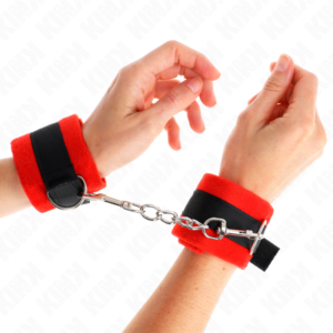 BEGINNER FUR HAND CUFFS BLACK-RED 30 X 7 CM
