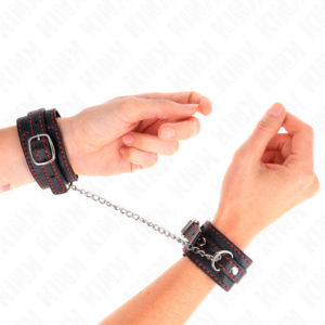SMALL WRIST RESTRAINTS BLACK WITH RED LINING ADJUSTABLE 14-24 CM X 3.5 CM