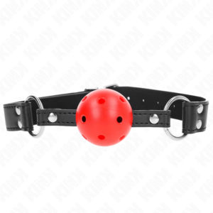 BREATHABLE BALL 4 CM GAG WITH DOUBLE RIVET LEATHER 62.5 x 2.5 CM ADJUSTABLE 42-58 CM