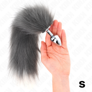ANAL PLUG SIZE S 7 X 3 CM WITH SYNTHETIC TAIL 40 CM GREY AND WHITE