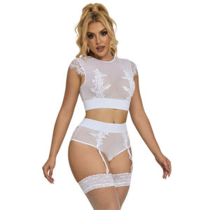 954048 BRA + PANTIES WITH GARTER BELT WHITE L/XL