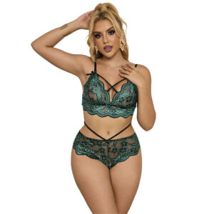954086 BRA + PANTIES LACE GREEN S/M
