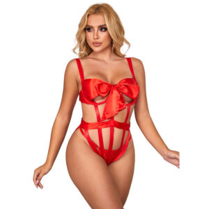 954475 SEXY OPENWORK BODY WITH BOW RED L/XL