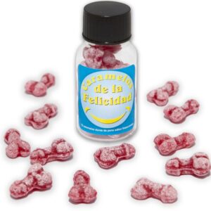 JAR OF 12 STRAWBERRY/CHERRY HAPPY PENIS-SHAPED CANDIES