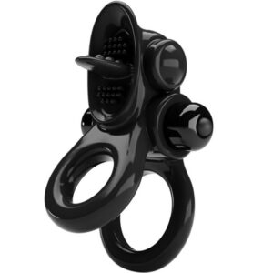 PASSIONATE RING DOUBLE VIBRATING RING + CLITORIS STIMULATOR BLACK