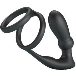 EMONI PENIS RING + ANAL PLUG 12 VIBRATIONS BLACK